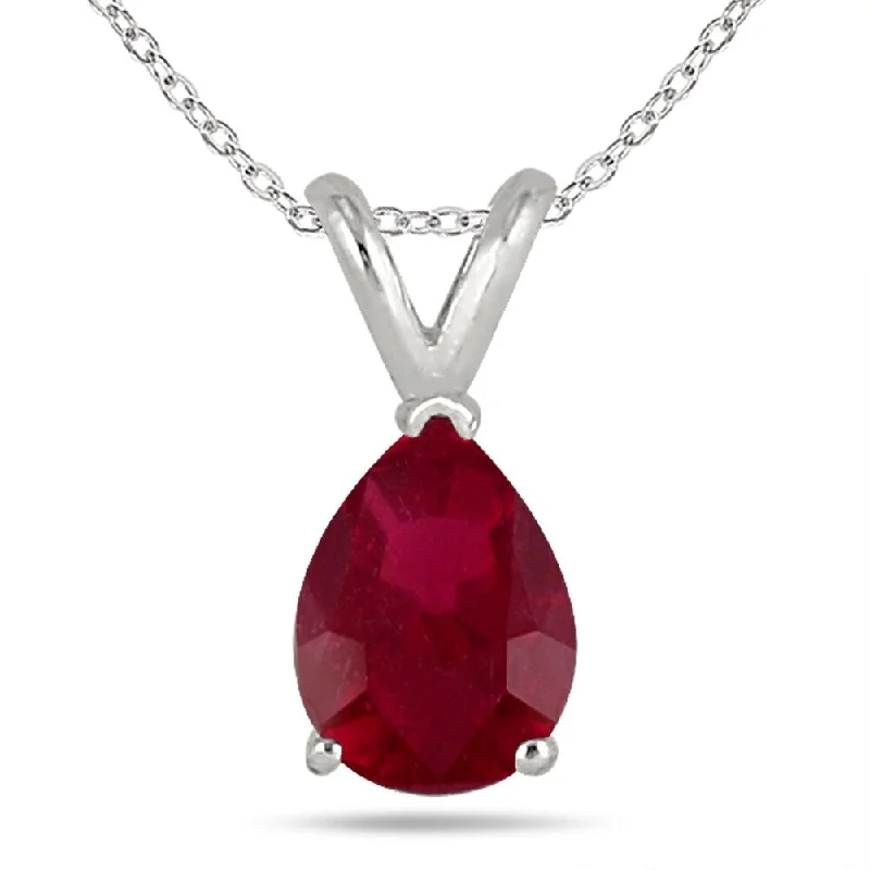 custom monogram necklace -Marquee All-Natural Genuine 5x3 mm, Pear Shape Ruby pendant set in 14k White Gold