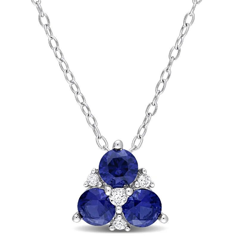 crystal pendant necklace for women -Miadora 1 1/2ct TGW Created Blue Sapphire Created White Sapphire Necklace Sterling Silver