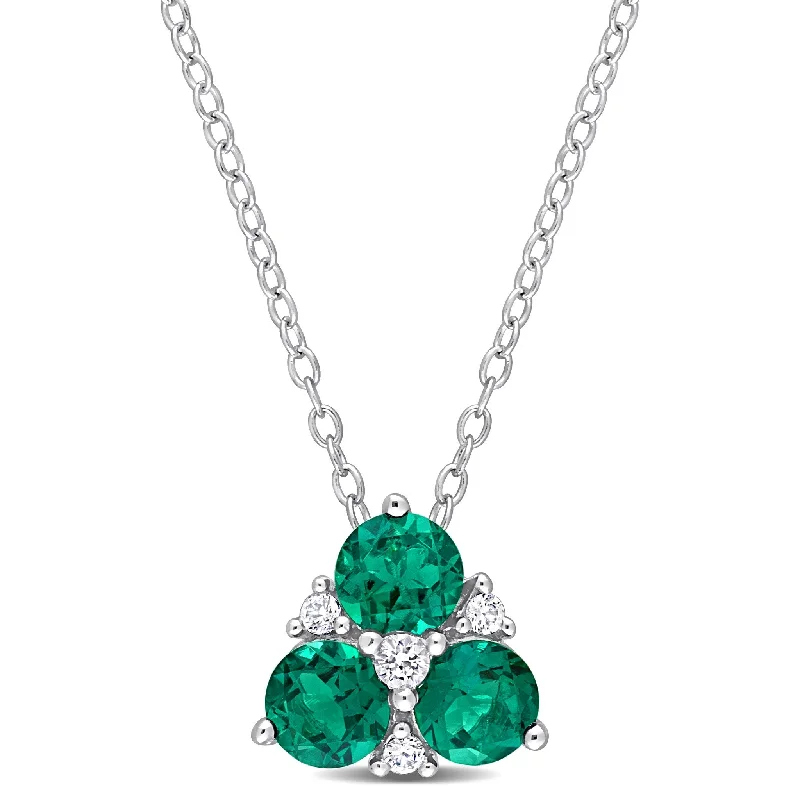 trendy gold chain necklace -Miadora 1 1/4ct TGW Created Emerald Created White Sapphire Necklace Sterling Silver