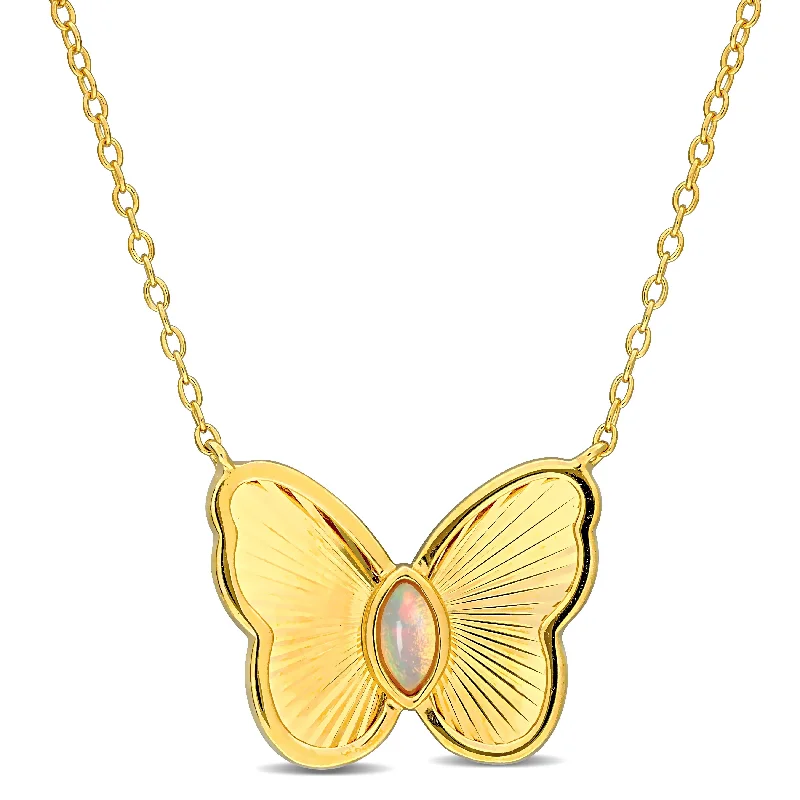 crystal pendant necklace for men -Miadora 1/10ct TGW Ethiopian Blue Opal Butterfly Necklace in Yellow Silver-17in