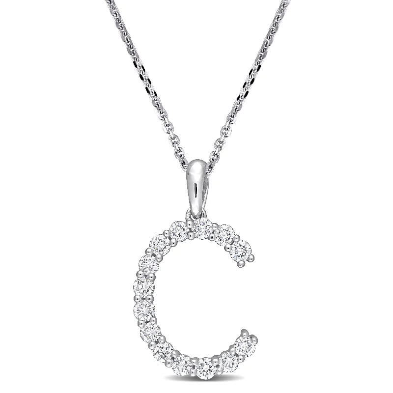 trendy pendant necklace gold -Miadora 1/2ct TDW Diamond 'C' Initial Necklace in 10k White Gold