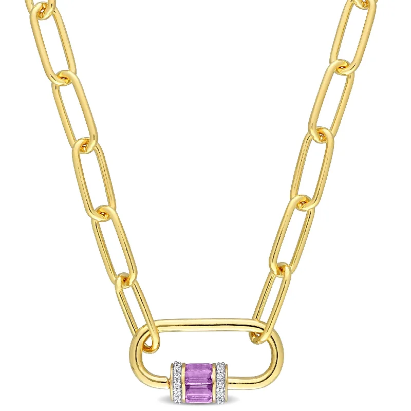 couple’s gold name necklace -Miadora 1 3/4ct TGW Amethyst & White Topaz Carabiner Necklace Yellow Silver