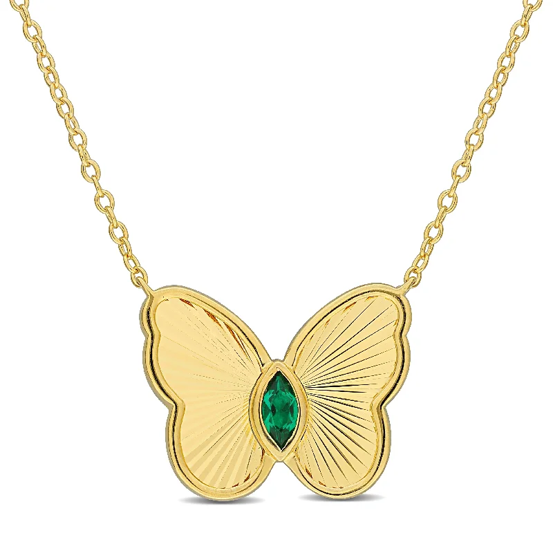 pearl pendant necklace silver -Miadora 1/5ct TGW Created Emerald Butterfly Necklace in Yellow Silver-17in