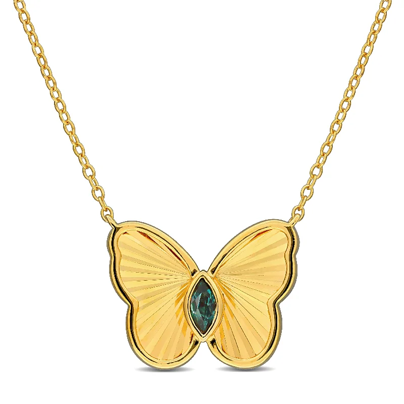 bohemian style pendant necklace -Miadora 1/5ct TGW Marquise-Cut Alexandrite Butterfly Necklace in Yellow Plated Sterling Silver-17 in