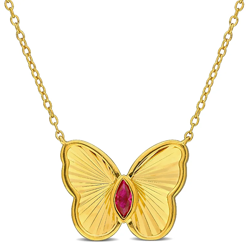 vintage cross pendant necklace silver -Miadora 1/5ct TGW Marquise-Cut Created Ruby Butterfly Necklace in Yellow Plated Sterling Silver-17in