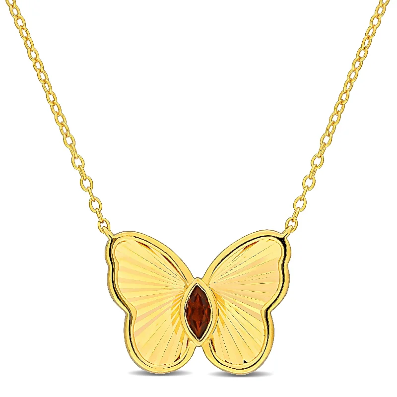 custom birthstone necklace -Miadora 1/5ct TGW Marquise-Cut Garnet Butterfly Necklace with Chain in Yellow Silver-17 in