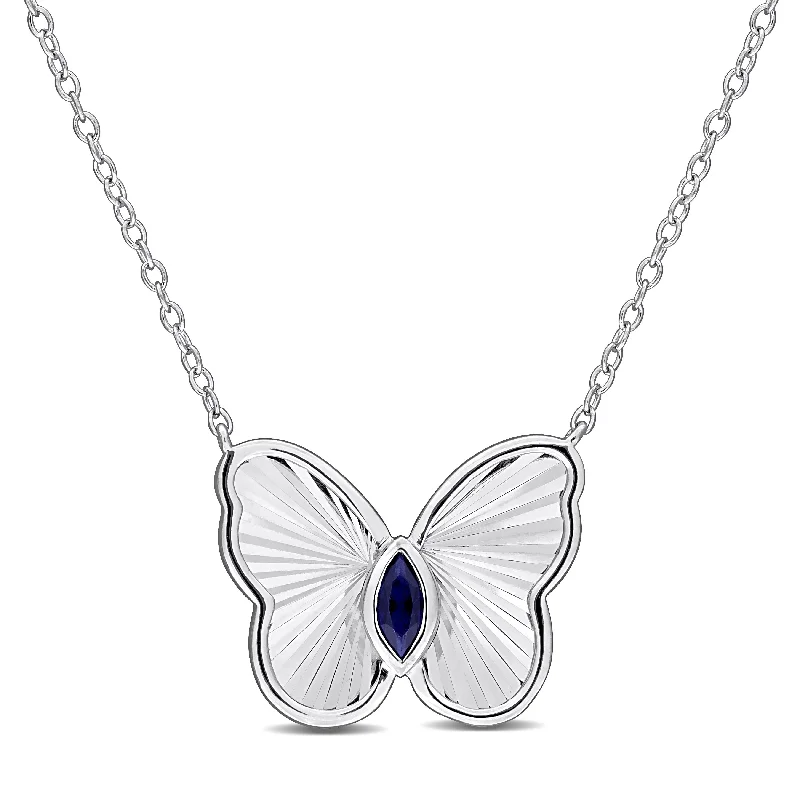 moon charm necklace silver -Miadora 1/6ct Marquise-Cut Created Blue Sapphire Butterfly Necklace in Sterling Silver-17in