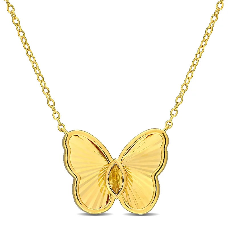 personalized family necklace -Miadora 1/6ct TGW Marquise-Cut Citrine Butterfly Necklace in Yellow Plated Sterling Silver-17 in