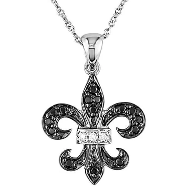 pearl and crystal pendant necklace -Miadora 10k Gold 1/8ct Black and White Diamond Fleur De Lis Necklace