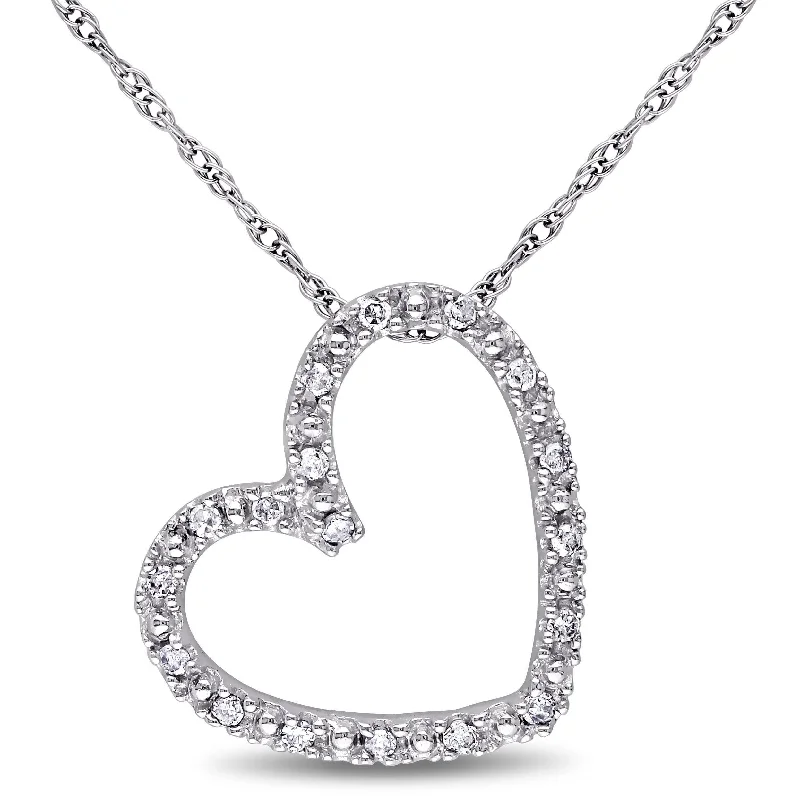 crystal necklace for men -Miadora 10k White Gold 1/10ct TDW Diamond Heart Necklace