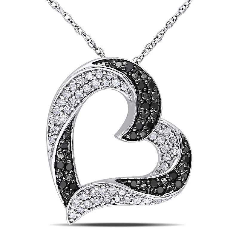 elegant pendant necklace for brides -Miadora 10k White Gold 1/3ct TDW Black and White Diamond Heart Necklace