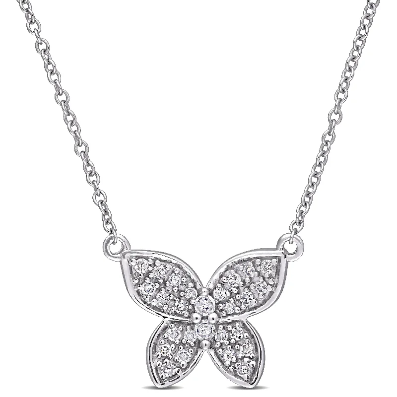 women’s personalized birthstone necklace -Miadora 10k White Gold 1/8ct TDW Diamond Cluster Butterfly Necklace - 11 mm x 17 inch x 13.6 mm - 11 mm x 17 inch x 13.6 mm