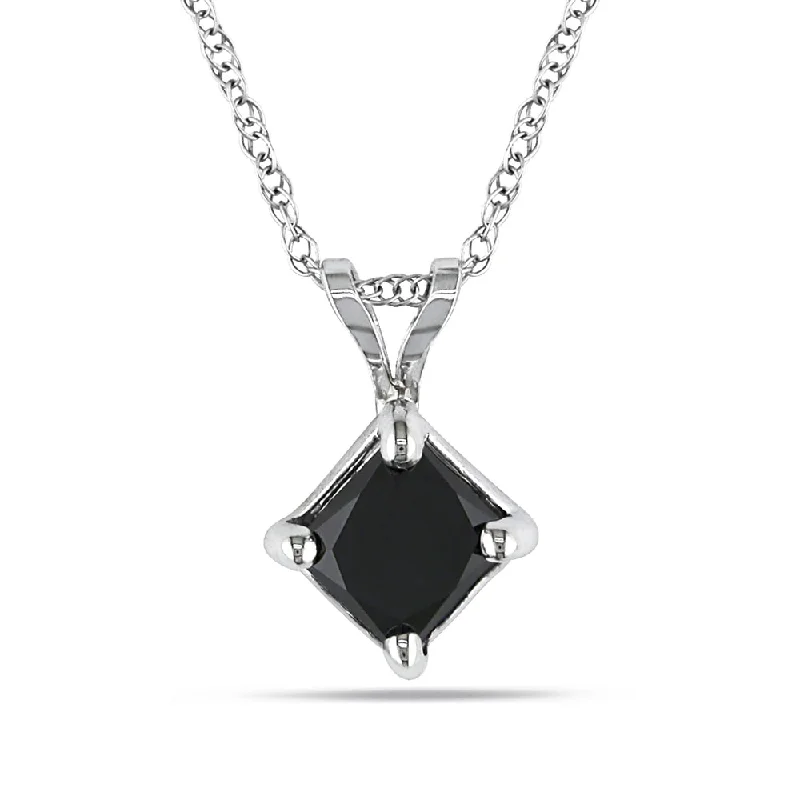 silver cross pendant necklace -Miadora 10k White Gold 1ct TDW Black Diamond Solitaire Necklace