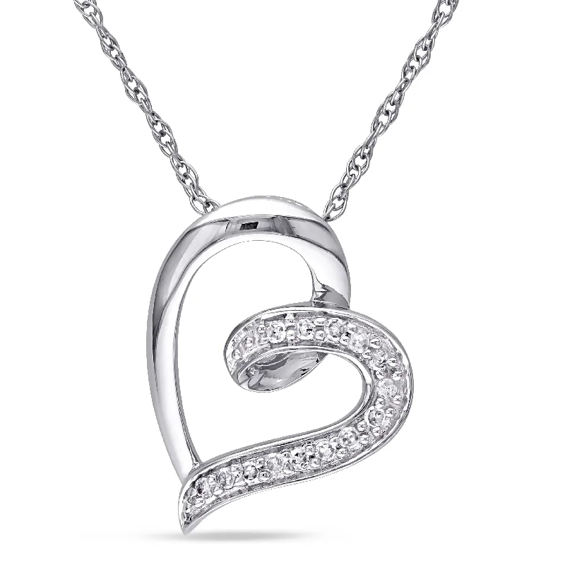 custom initial pendant necklace -Miadora 10k White Gold Diamond Accent Open Heart Necklace