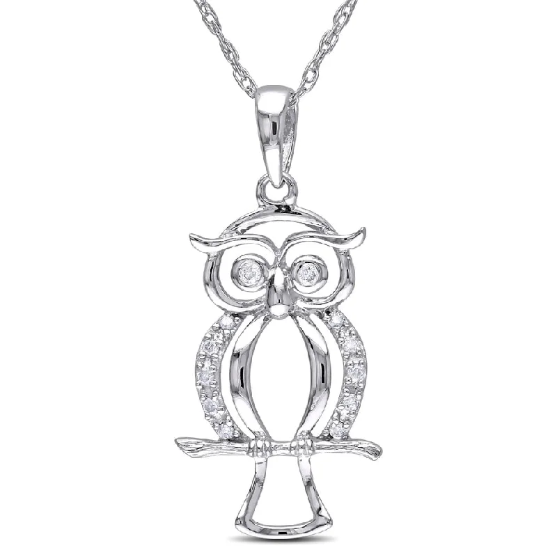 handmade silver pendant necklace -Miadora 10k White Gold Diamond Accent Owl Necklace