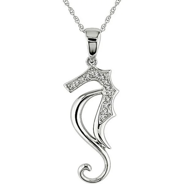 fashion statement necklace gold -Miadora 10k White Gold Diamond Sea Horse Necklace