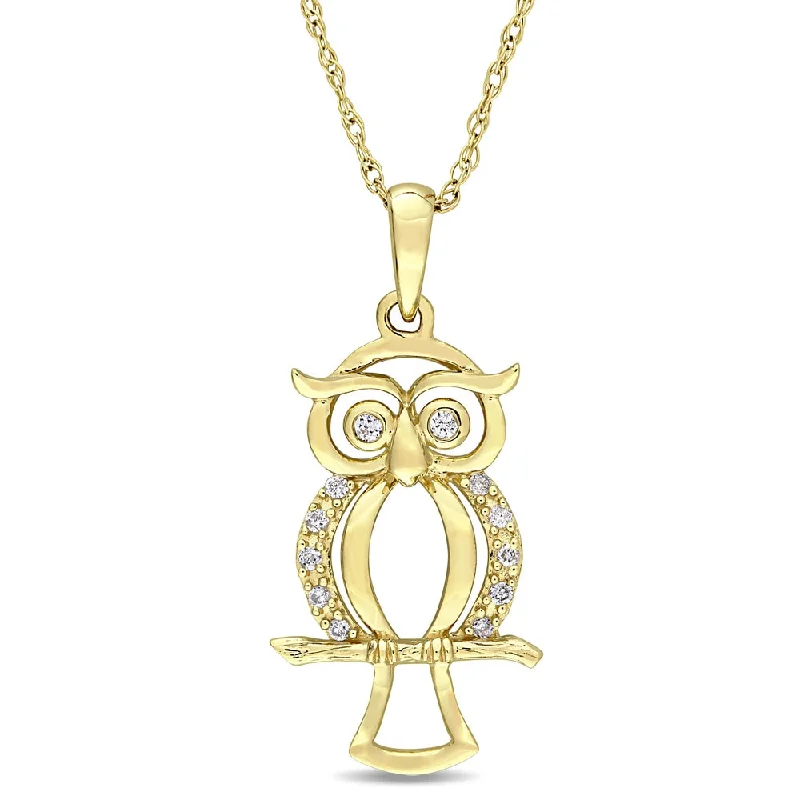 personalized heart pendant -Miadora 10k Yellow Gold Diamond Accent Dangling Owl Necklace - White