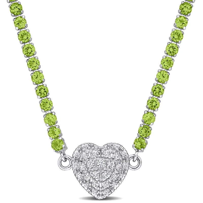 vintage geometric pendant necklace -Miadora 12 7/8ct TGW Peridot Created White Sapphire Heart Necklace in Sterling Silver-17 in