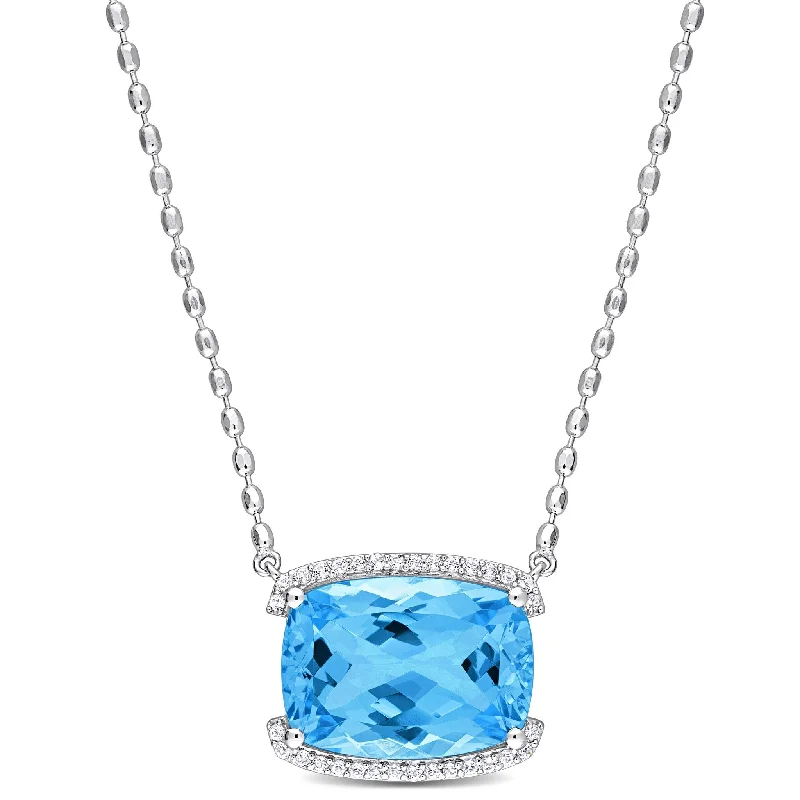 custom engraved pendant necklace silver -Miadora 13 5/8ct TGW Cushion-cut Sky-Blue White Topaz Necklace Sterling Silver