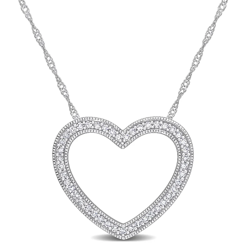 custom coordinates necklace silver -Miadora 14k White Gold 1/4ct TDW Diamond Open Heart Necklace