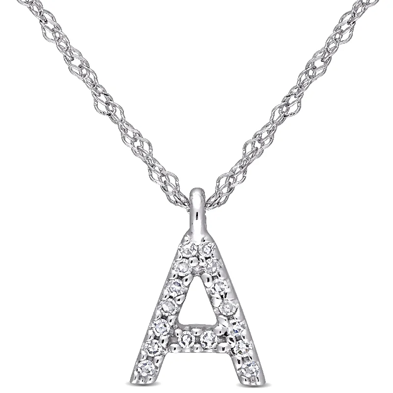 statement gemstone necklace silver -Miadora 14k White Gold Diamond Accent A Initial Necklace - 9.6 mm x 17 inch x 6.5 mm - 9.6 mm x 17 inch x 6.5 mm