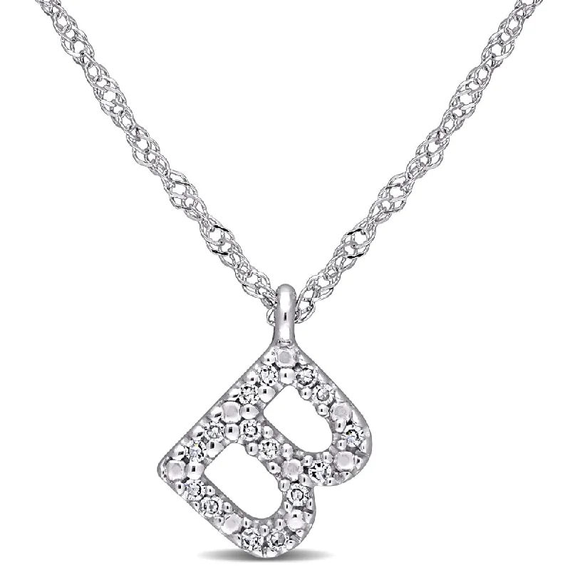 elegant teardrop pendant necklace -Miadora 14k White Gold Diamond Accent B Initial Necklace