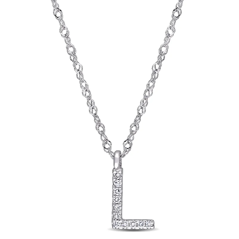 crystal and pearl pendant necklace -Miadora 14k White Gold Diamond Accent L Initial Necklace