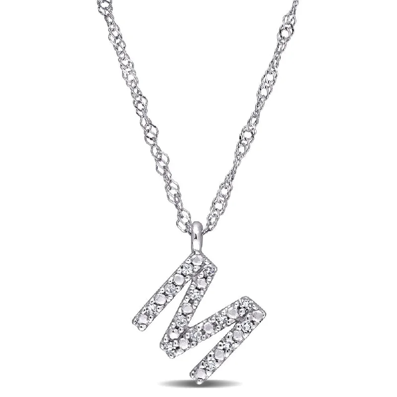 custom coordinates pendant necklace -Miadora 14k White Gold Diamond Accent M Initial Necklace