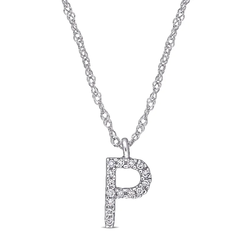 crystal star pendant necklace -Miadora 14k White Gold Diamond Accent P Initial Necklace - 10.2 mm x 17 inch x 5.4 mm