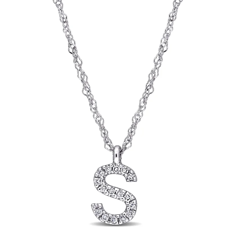 engraved silver bar pendant -Miadora 14k White Gold Diamond Accent S Initial Necklace - 9.1 mm x 17 inch x 5.3 mm - 9.1 mm x 17 inch x 5.3 mm