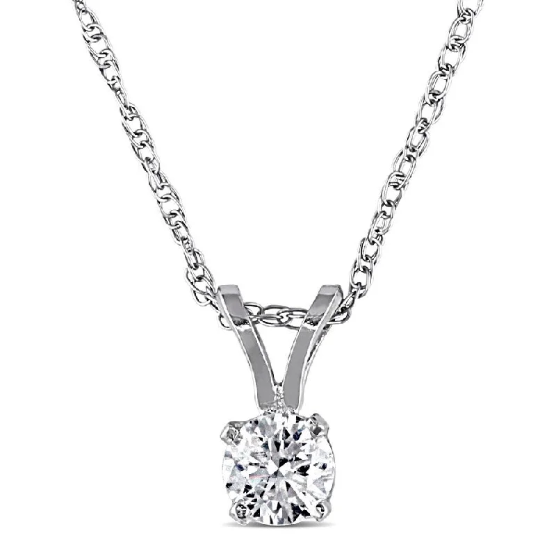 engraved gold pendant necklace -Miadora 14k White or Yellow Gold 1/4ct TDW Diamond Solitaire Drop Necklace