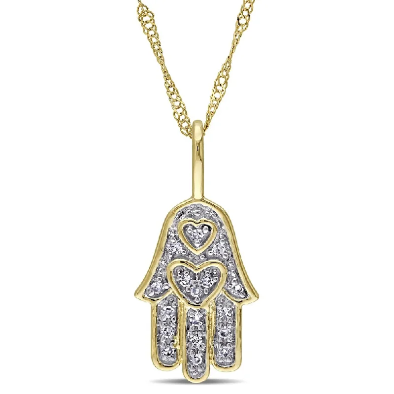 personalized letter bar necklace -Miadora 14k Yellow Gold Diamond Hamsa Necklace