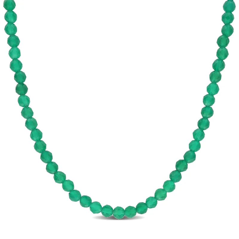 dainty pendant necklace for girls -Miadora 16 2/5ct TGW Fancy-Cut Green Onyx Facetted Bead Necklace in Yellow Silver-17+2 in.