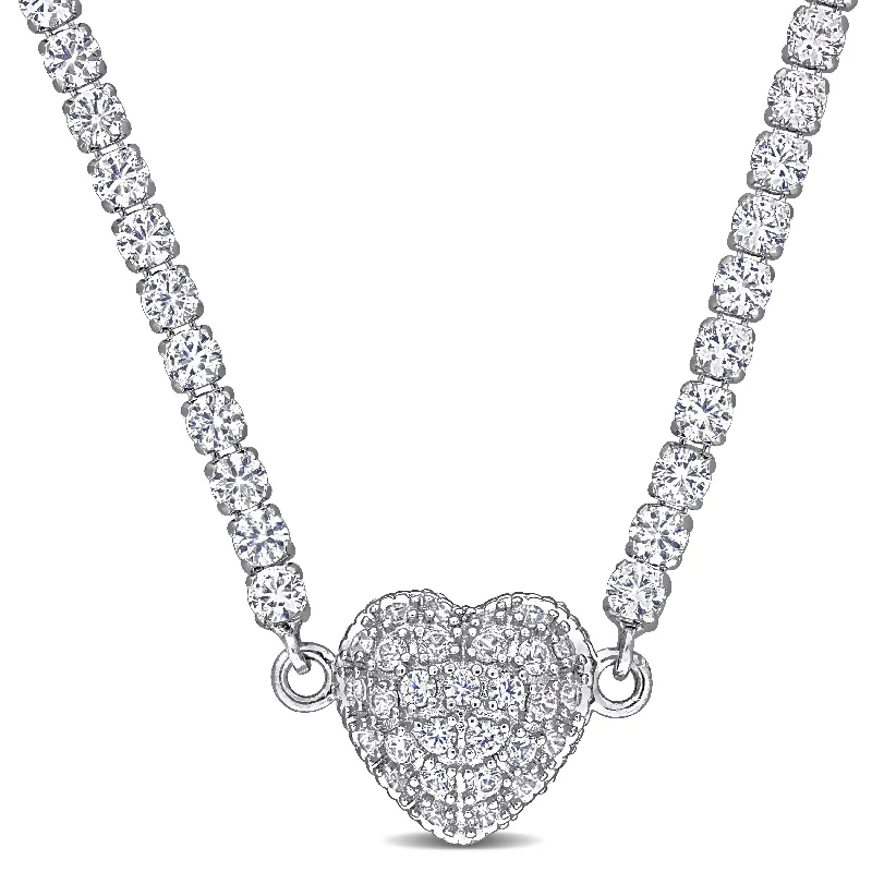 celestial moon charm necklace -Miadora 16 4/5ct TGW Created White Sapphire Necklace with Heart Clasp in Sterling Silver-17 in