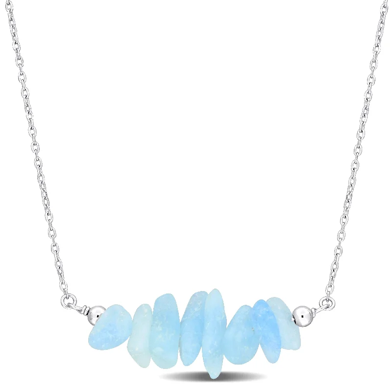 cute pendant necklace for girls -Miadora 1ct TGW Aquamarine Bead Necklace in Sterling Silver-17+2 in.