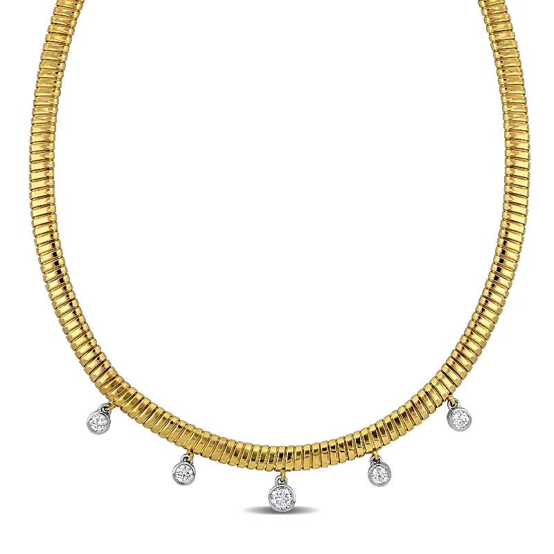 modern diamond pendant necklace -Miadora 2 3/8ct TGW Cubic Zirconia 4.5mm Omega Station Necklace in Yellow Silver-17 in