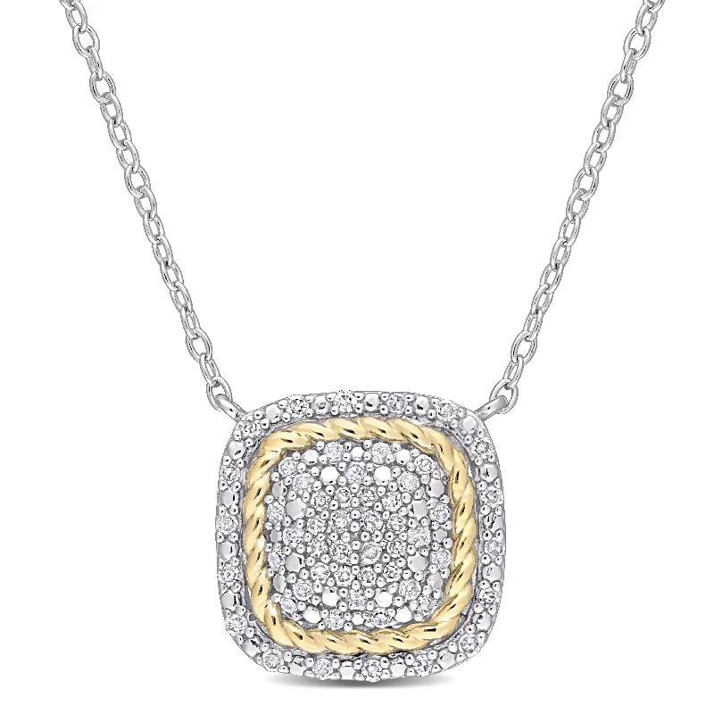 elegant necklace with gemstone pendant -Miadora 2-Tone White & Yellow Plated Sterling Silver 1/4ct TDW Diamond Cluster Halo Square Necklace