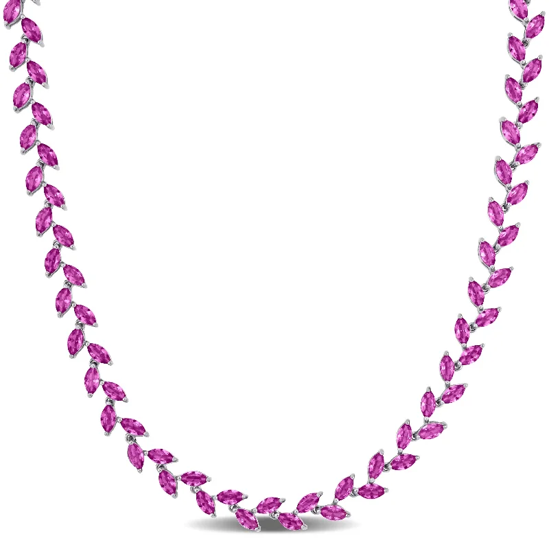 chunky gold chain pendant necklace -Miadora 29 1/2ct TGW Created Pink Sapphire Leaf Necklace in Sterling Silver-17 in