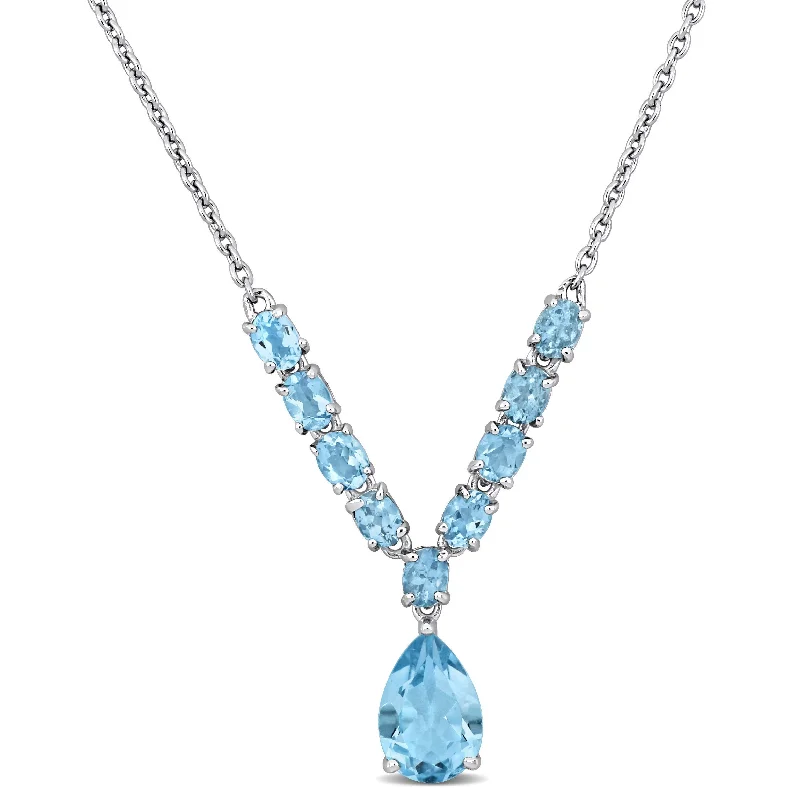 long silver pendant necklace -Miadora 3 1/3ct TGW Aquamarine and Blue Topaz Drop Necklace in Sterling Silver-18+2 in