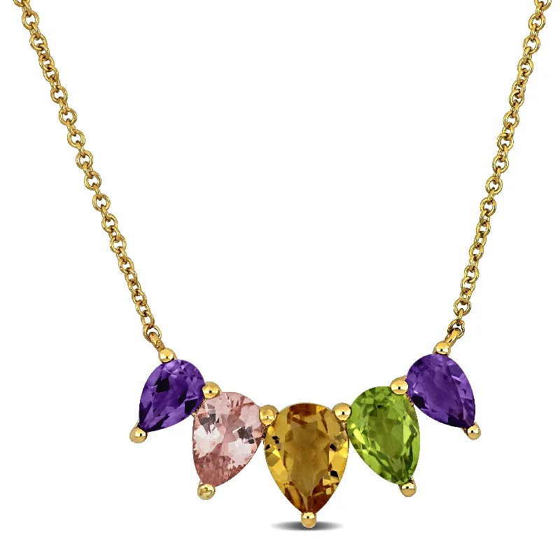 vintage heart-shaped necklace pendant -Miadora 3 1/5ct TGW Pear-Cut Amethyst, Citrine, Morganite and Peridot Necklace in Yellow Silver-18+2in