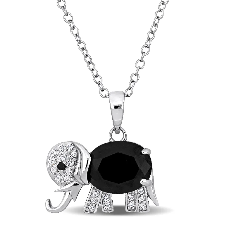 gemstone pendant necklace women -Miadora 3 5/8ct TGW Black Spinel and White Topaz Elephant Pendant Necklace in Sterling Silver-18+2 in