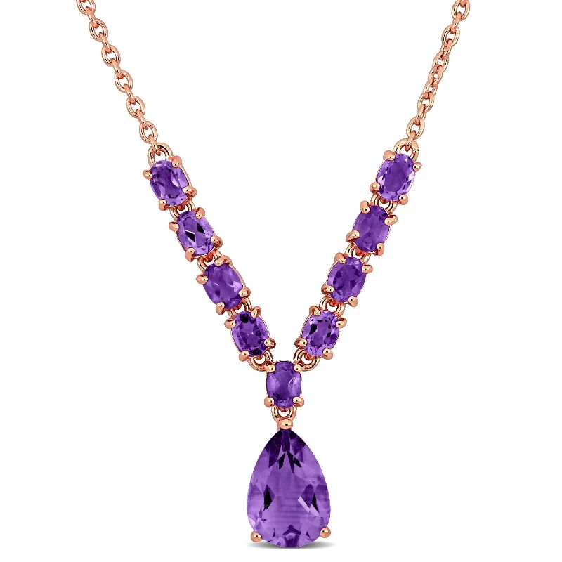 star pendant necklace gold -Miadora 3ct TGW Pear and Oval-Cut Amethyst Lariat Necklace in Rose Silver-18 in+2 ext