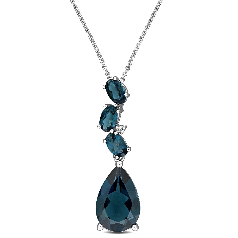 double pendant gold necklace -Miadora 4 1/2ct TGW Pear and Oval-Cut London Blue Topaz Diamond Accent Teardrop Necklace in 10k White Gold