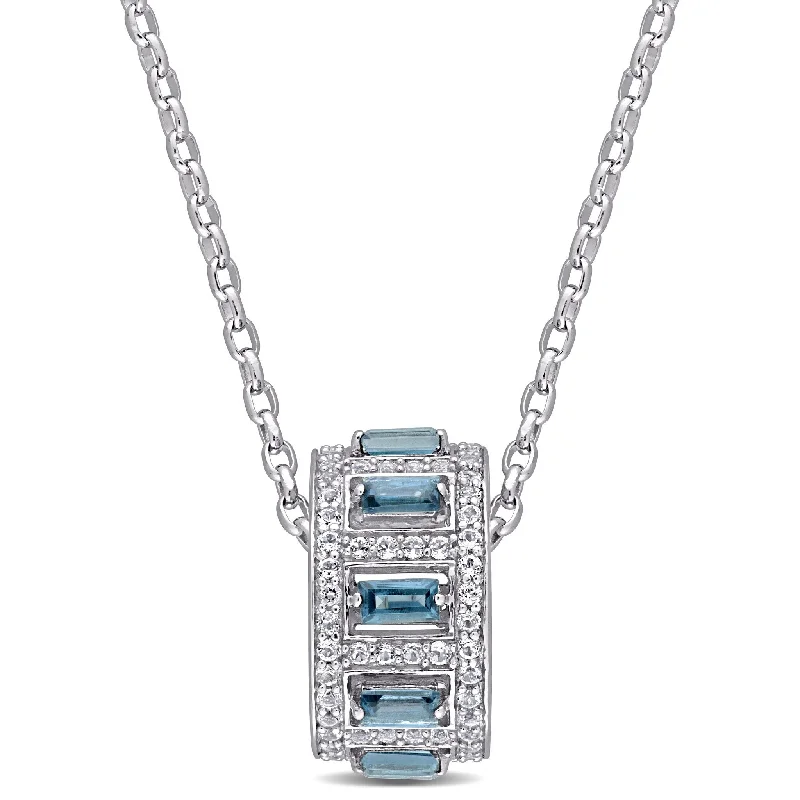 celestial pendant necklace for women -Miadora 4 5/8ct TGW Baguette London Blue Topaz White Topaz Necklace Sterling Silver