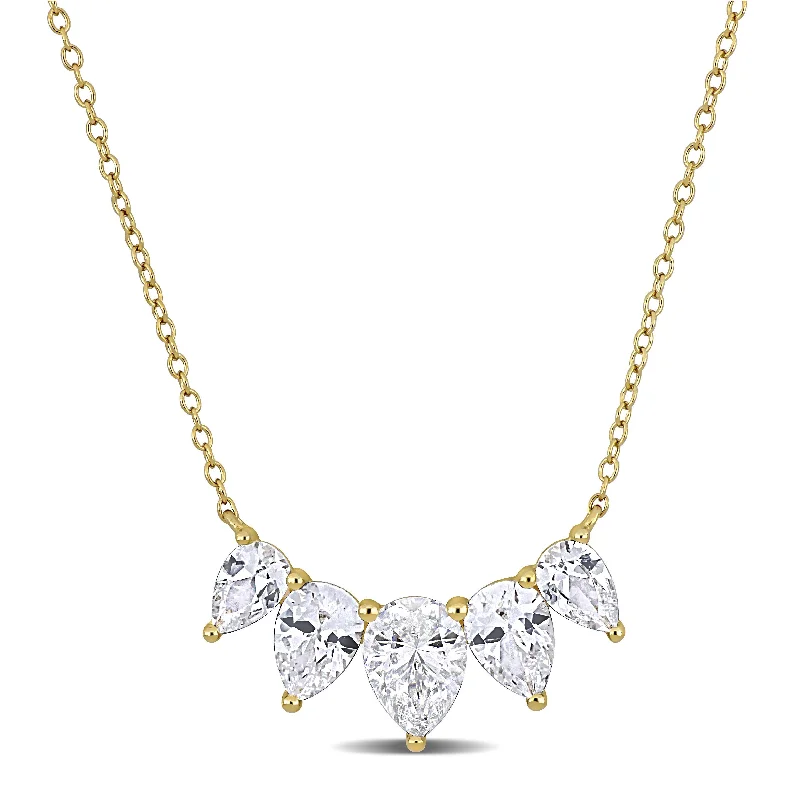 engraved heart pendant necklace -Miadora 5 2/5ct TGW Pear-Cut Created White Sapphire Necklace in Yellow Silver-18+2 in