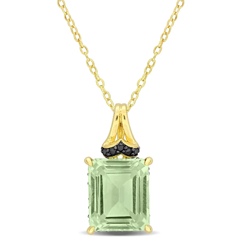 personalized pendant for brides -Miadora 5 5/8ct TGW Octagon-Cut Green Quartz Black Sapphire Necklace Yellow Silver