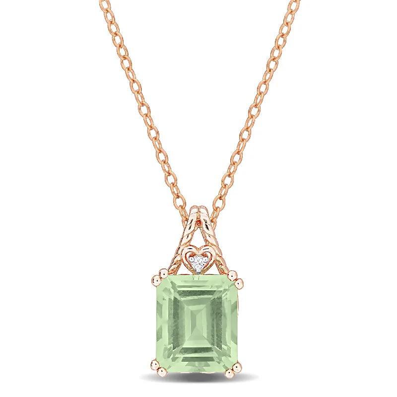 custom photo pendant necklace -Miadora 5 5/8ct TGW Octagon-Cut Green Quartz White Topaz Necklace Rose Silver