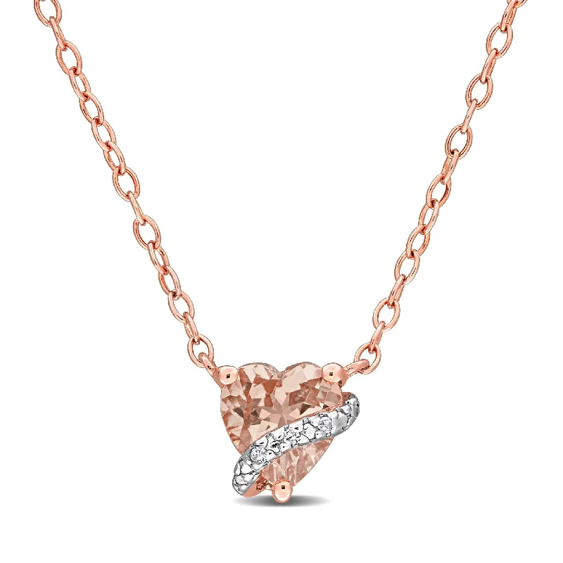 heart-shaped crystal pendant necklace -Miadora 5/8ct TGW Morganite Diamond Accent Heart Necklace Rose Silver