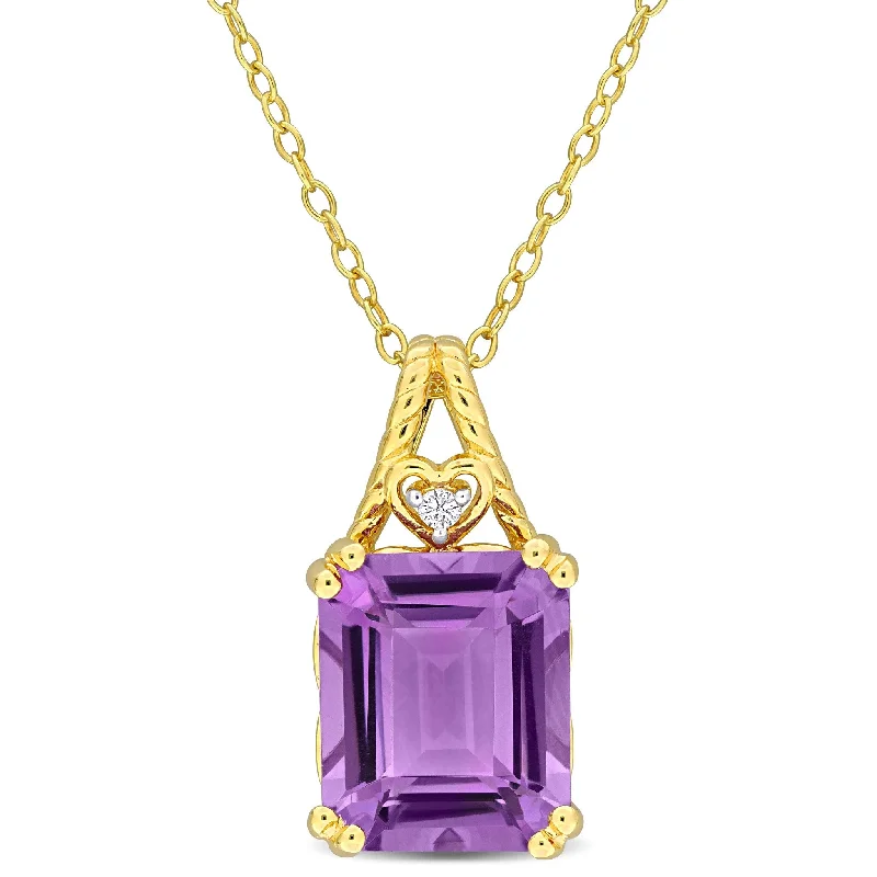 infinity crystal necklace gold -Miadora 5ct TGW Octagon-Cut Amethyst White Topaz Necklace Yellow Silver