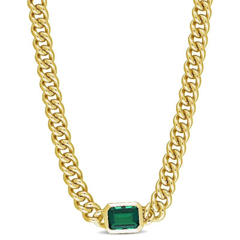 engraved silver necklace with initials -Miadora 7/8ct TGW Created Emerald Pendant Necklace in Yellow Silver-16 in